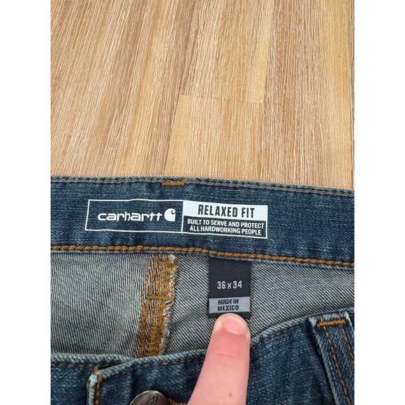 NWT CARHARTT RUGGED FLEX RELAXED FIT MEDIUM WASH LOW RISE MENS JEANS 36x34 - Picture 4 of 6